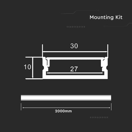 Profil aluminiu pentru bandă LED 2 m, 30 × 10 mm, IP20, V-Tac SKU-23176