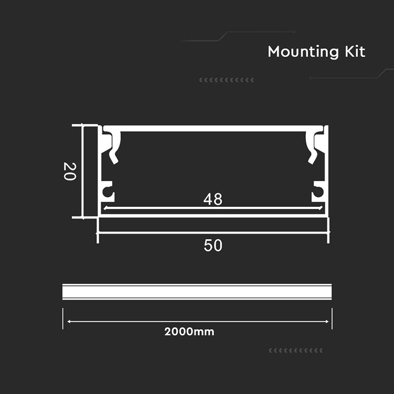 Profil aluminiu pentru bandă LED 2 m, 50 × 20 mm V-Tac SKU-23178