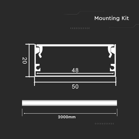 Profil aluminiu pentru bandă LED 2 m, 50 × 20 mm V-Tac SKU-23178