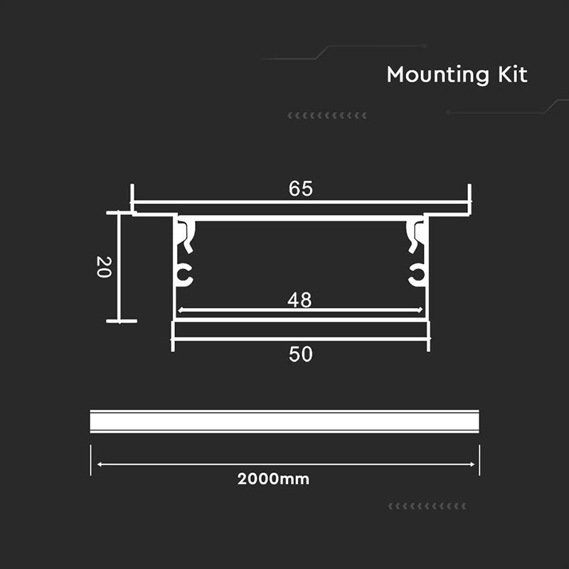Profil aluminiu pentru bandă LED 2 m 50×20 mm V-Tac SKU-23179