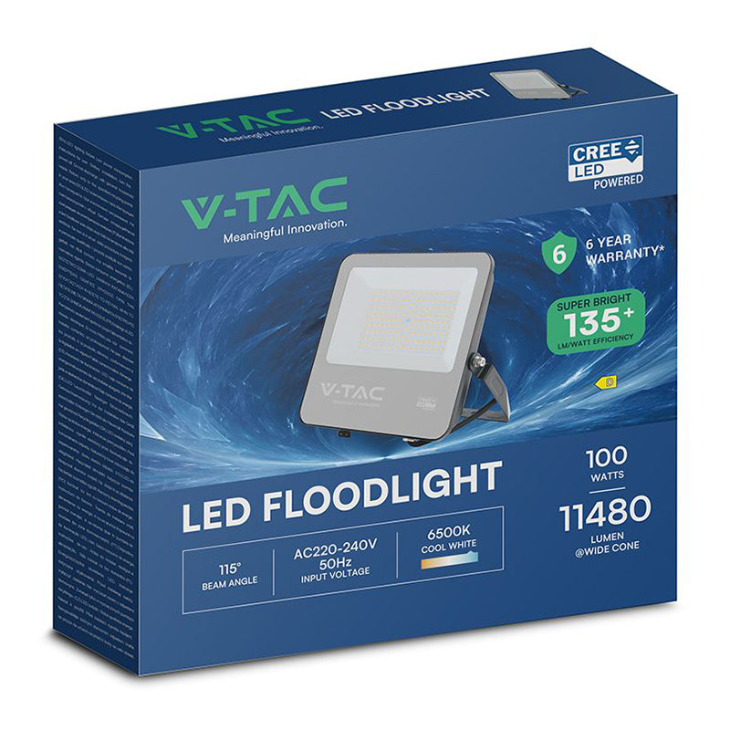 Reflector LED 100W 135 lm/W 6500K IP65, negru, cablu 1 m V-Tac SKU-232196