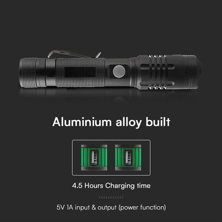 Lanternă LED 10 W din aluminiu cu încărcare USB tip C V-Tac SKU-23338