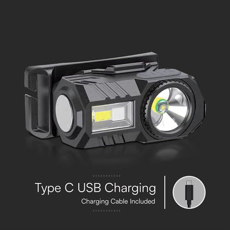 Lanterna Frontala Led 3w + Led Rgb Ip43 Cu Incarcare Tip C