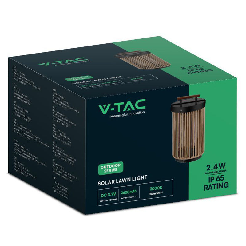 Lampă solară 2.4 W, 3000K, IP65, negru/maro V-Tac SKU-23349