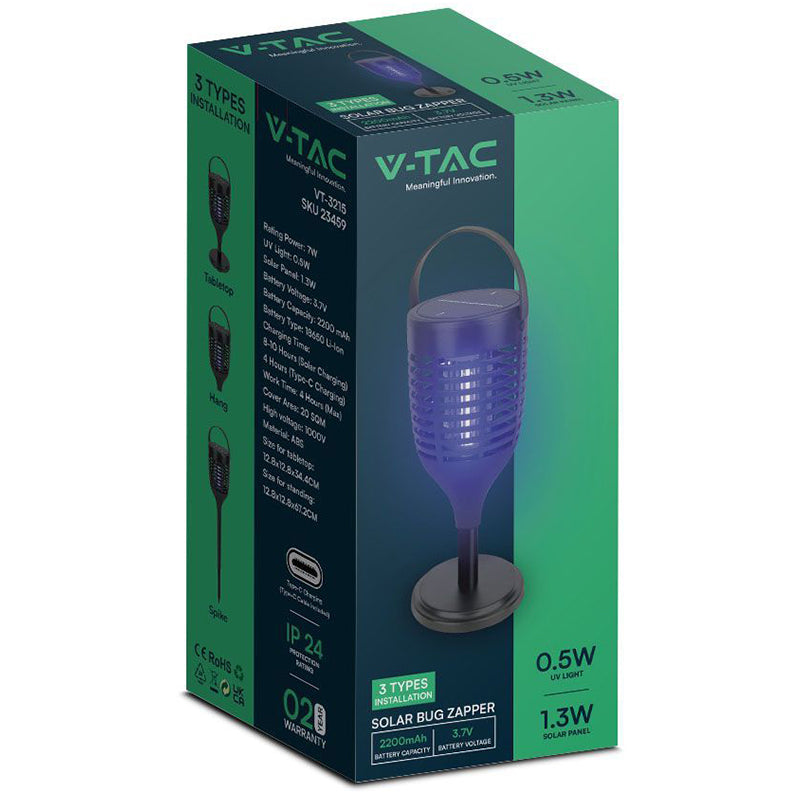 Aparat anti-insecte cu încărcare solară 3în1 1,3 W V-Tac SKU-23459