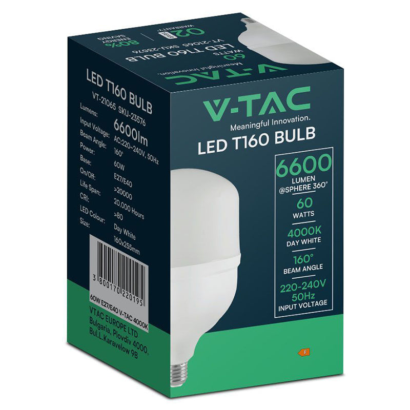 Bec LED T160 E27/E40 de 60 W cu lumină neutră 4000 K V-Tac SKU-23576