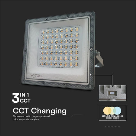 Reflector LED SMD 50 W 3in1 IP65, cablu, aluminiu gri, V-Tac SKU-23614