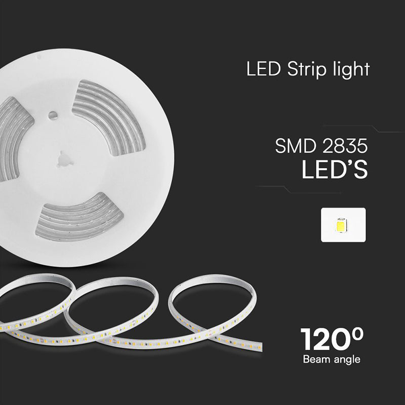 Bandă LED SMD 2835 roșie de 10,5 W/m la 220-240 V IP65 pe rolă de 10 m V-Tac SKU-23724