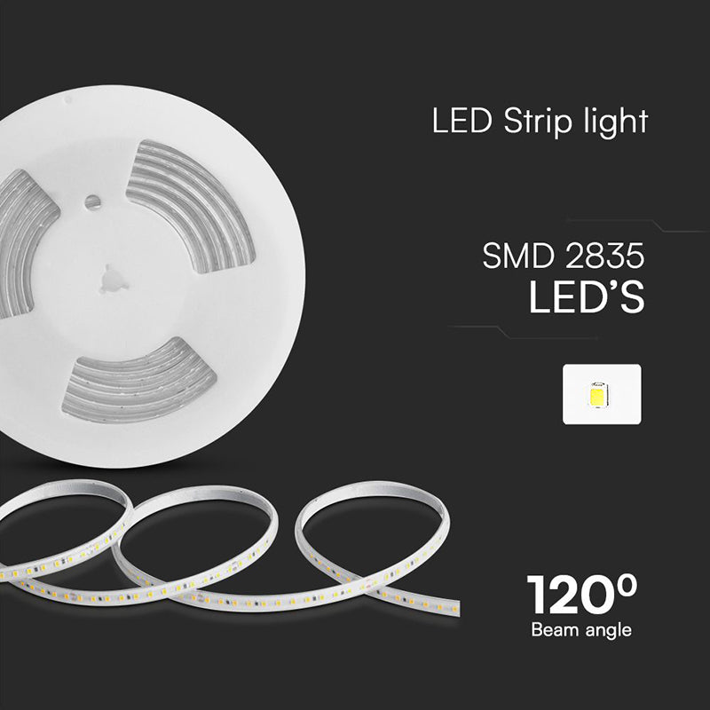 Bandă LED SMD 2835 pe rolă de 10 m cu lumină alb rece 6500K și protecție IP65 V-Tac SKU-23729