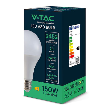 Bec LED A80 E27 20 W cu lumină albă neutră 4000 K V-Tac SKU-23748
