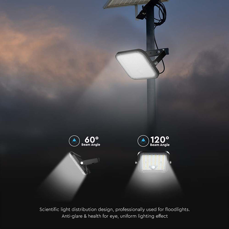Reflector cu încărcare solară 10W, 1500 lm, 4000K+6400K, IP65, negru V-Tac SKU-23756