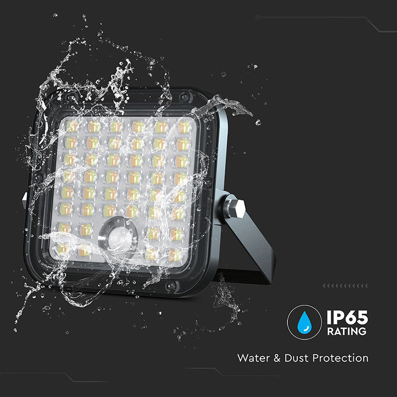 Reflector cu încărcare solară 10W, 1500 lm, 4000K+6400K, IP65, negru V-Tac SKU-23756