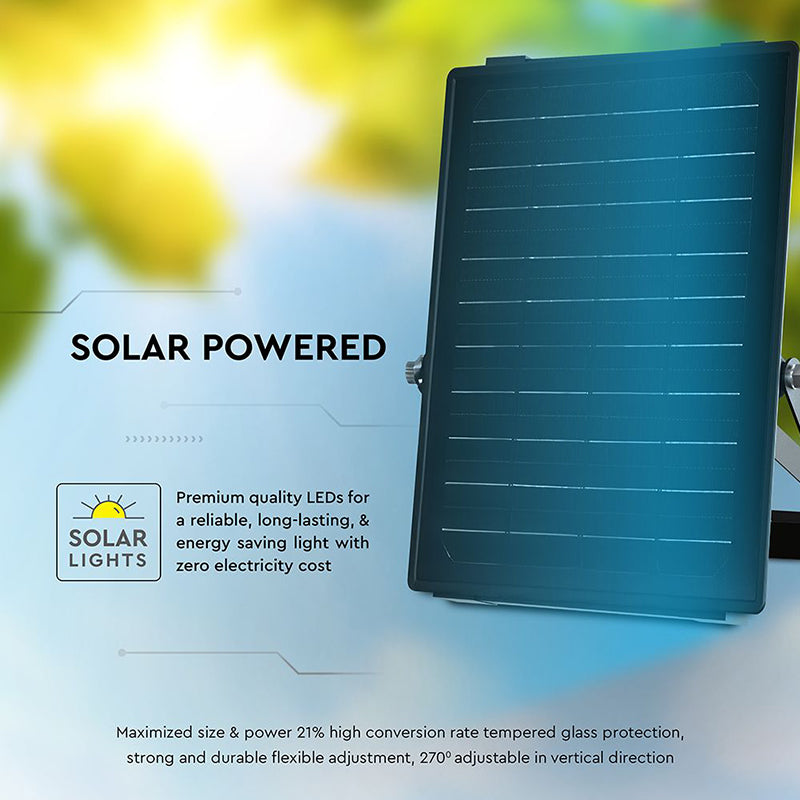 Reflector cu încărcare solară 10W, 1500 lm, 4000K+6400K, IP65, negru V-Tac SKU-23756