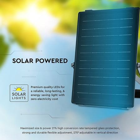 Reflector cu încărcare solară 10W, 1500 lm, 4000K+6400K, IP65, negru V-Tac SKU-23756