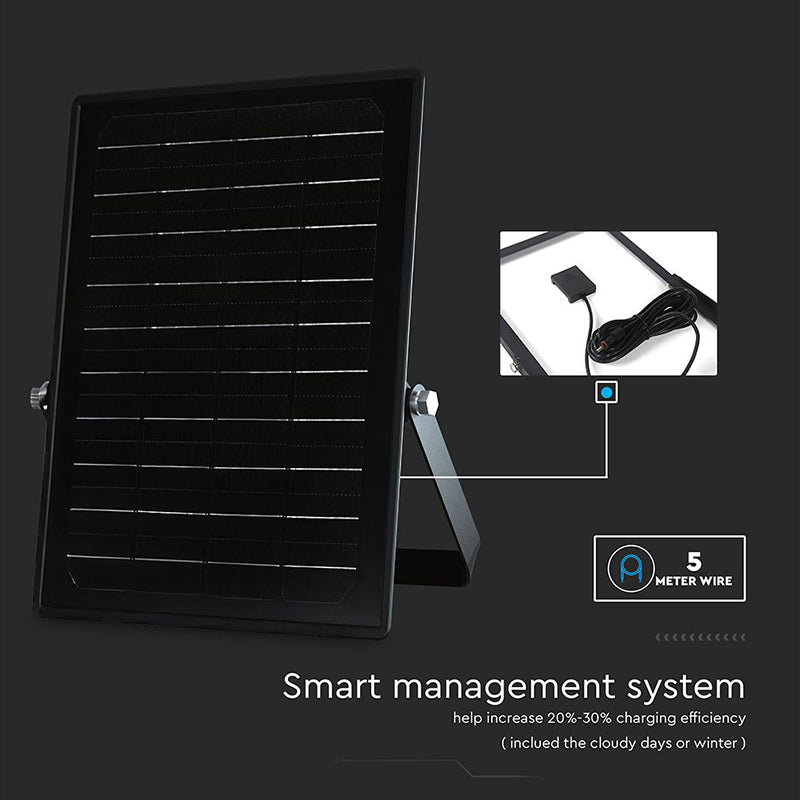 Reflector cu încărcare solară 10W, 1500 lm, 4000K+6400K, IP65, negru V-Tac SKU-23756