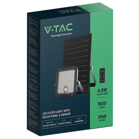 Reflector cu încărcare solară 10W, 1500 lm, 4000K+6400K, IP65, negru V-Tac SKU-23756