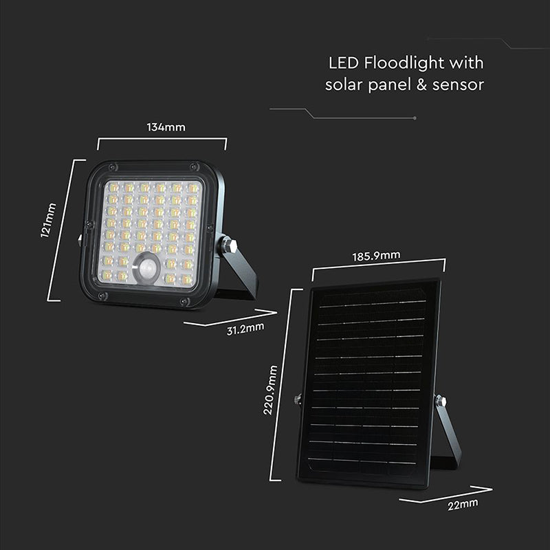 Reflector cu încărcare solară 10W, 1500 lm, 4000K+6400K, IP65, negru V-Tac SKU-23756