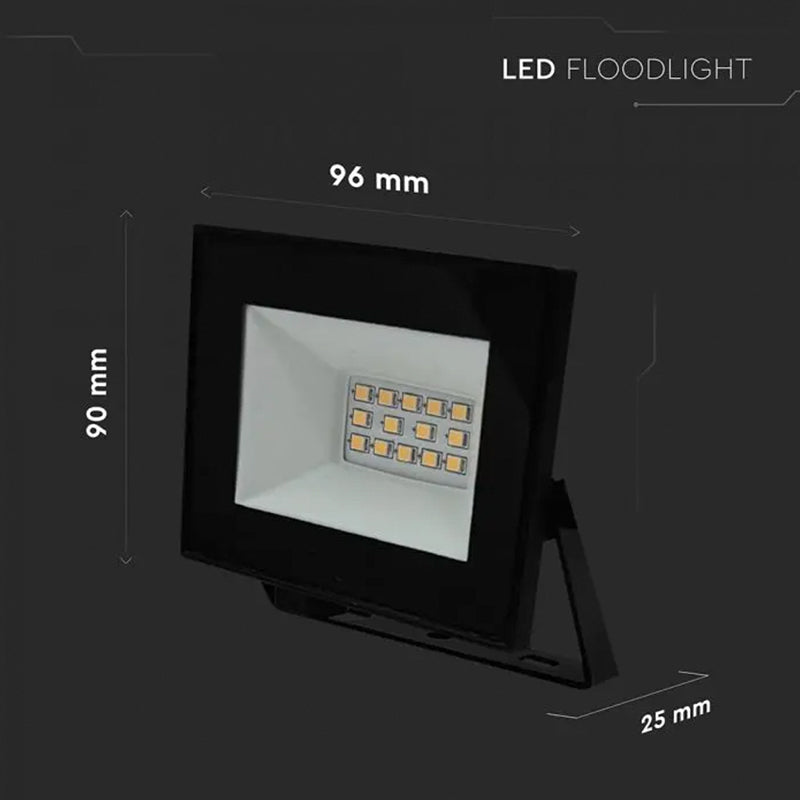 Reflector LED SMD de 10 W cu lumină rece de 6500 K și carcasă neagră IP65 V-Tac SKU-23974