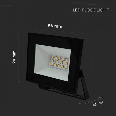 Reflector LED SMD de 10 W cu lumină rece de 6500 K și carcasă neagră IP65 V-Tac SKU-23974