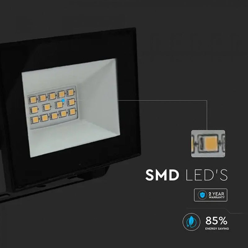 Reflector LED SMD de 10 W cu lumină rece de 6500 K și carcasă neagră IP65 V-Tac SKU-23974