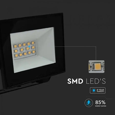Reflector LED SMD de 10 W cu lumină rece de 6500 K și carcasă neagră IP65 V-Tac SKU-23974