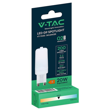 Bec LED G9 de 2,2 W cu lumină albă neutră 4000 K V-Tac SKU-24025