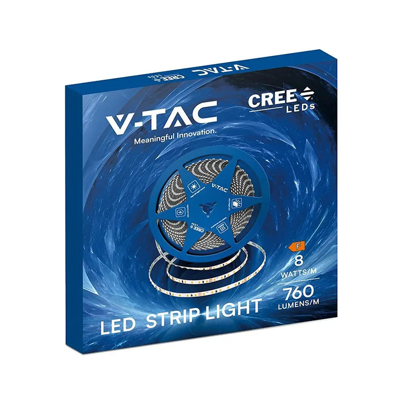 Bandă LED 24 V 8 W/m alb cald 3000 K pe rolă de 10 m V-Tac SKU-240806