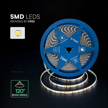 Bandă LED 24 V 8 W/m alb cald 3000 K pe rolă de 10 m V-Tac SKU-240806