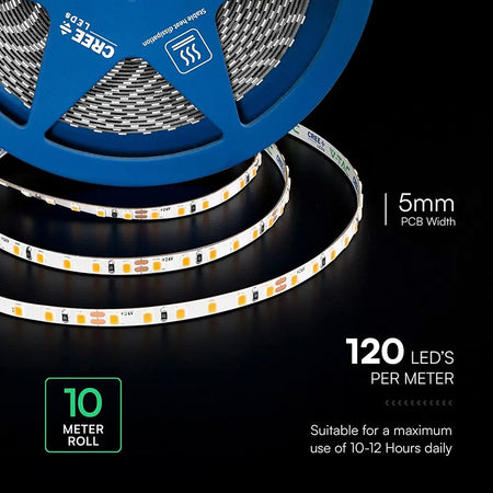 Bandă LED 5 mm 24 V pe rolă de 10 m cu lumină alb rece 6500K V-Tac SKU-240826
