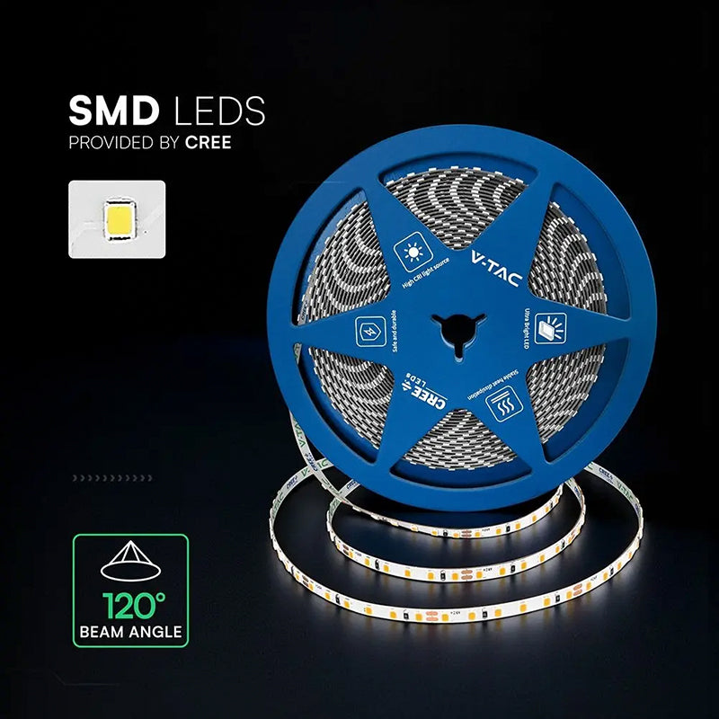 Bandă LED 5 mm 24 V pe rolă de 10 m cu lumină alb rece 6500K V-Tac SKU-240826