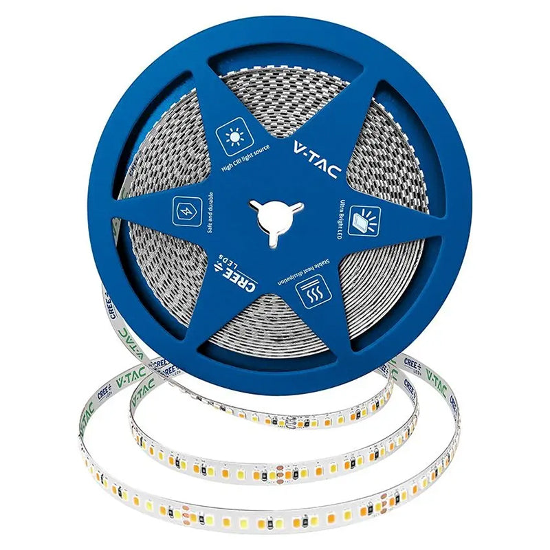 Bandă LED 5 mm 8 W/m 24 V IP20, rolă 10 m, 3in1 cip CREE V-Tac SKU-240836