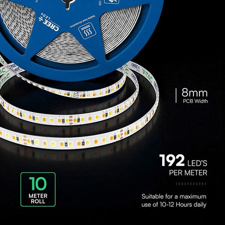 Bandă LED 5 mm 8 W/m 24 V IP20, rolă 10 m, 3in1 cip CREE V-Tac SKU-240836