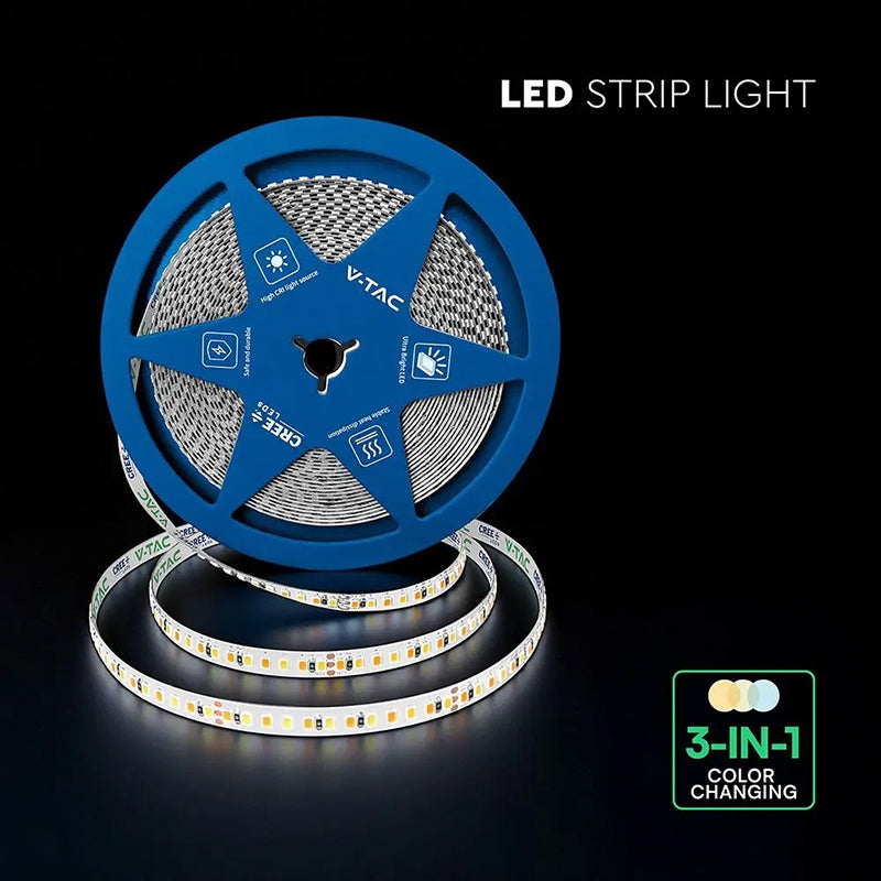 Bandă LED 5 mm 8 W/m 24 V IP20, rolă 10 m, 3in1 cip CREE V-Tac SKU-240836
