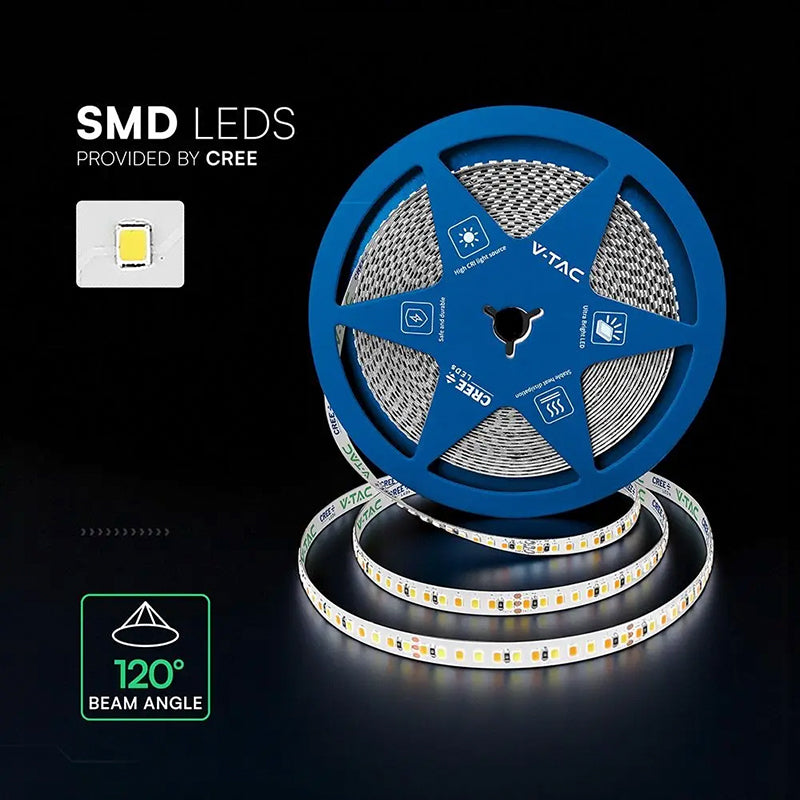 Bandă LED 5 mm 8 W/m 24 V IP20, rolă 10 m, 3in1 cip CREE V-Tac SKU-240836