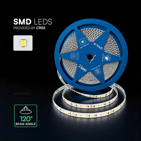 Bandă LED 5 mm 8 W/m 24 V IP20, rolă 10 m, 3in1 cip CREE V-Tac SKU-240836