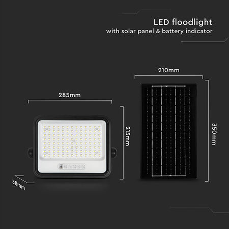 Reflector cu încărcare solară 200 W 7 în 1, negru, V-Tac SKU-24084