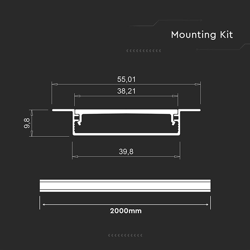 Profil aluminiu pentru bandă LED 2 m, 40 × 10 mm, argintiu, V-Tac SKU-24101
