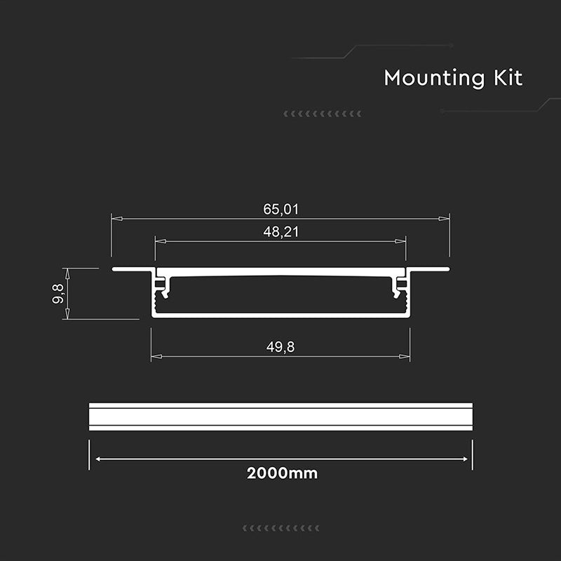 Profil aluminiu pentru bandă LED 2 m 50×10 mm argintiu V-Tac SKU-24103