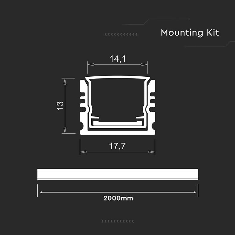 Profil aluminiu pentru bandă LED 2 m 17 × 14 mm argintiu V-Tac SKU-24104