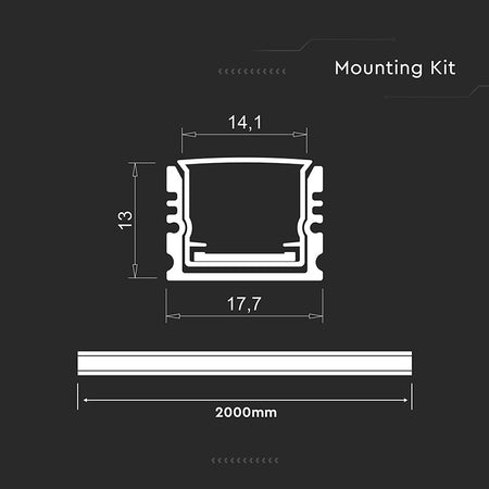 Profil aluminiu pentru bandă LED 2 m 17 × 14 mm argintiu V-Tac SKU-24104