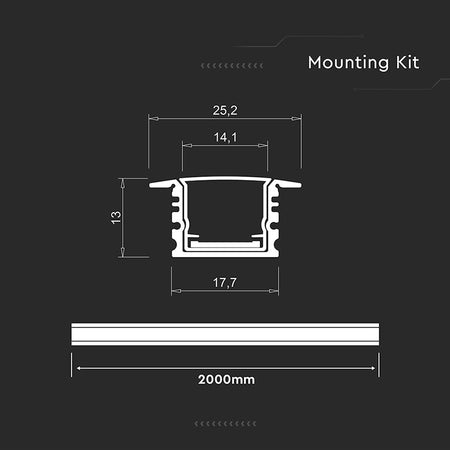 Profil aluminiu pentru banda LED 2 m 17 mm × 14 mm argintiu V-Tac SKU-24105