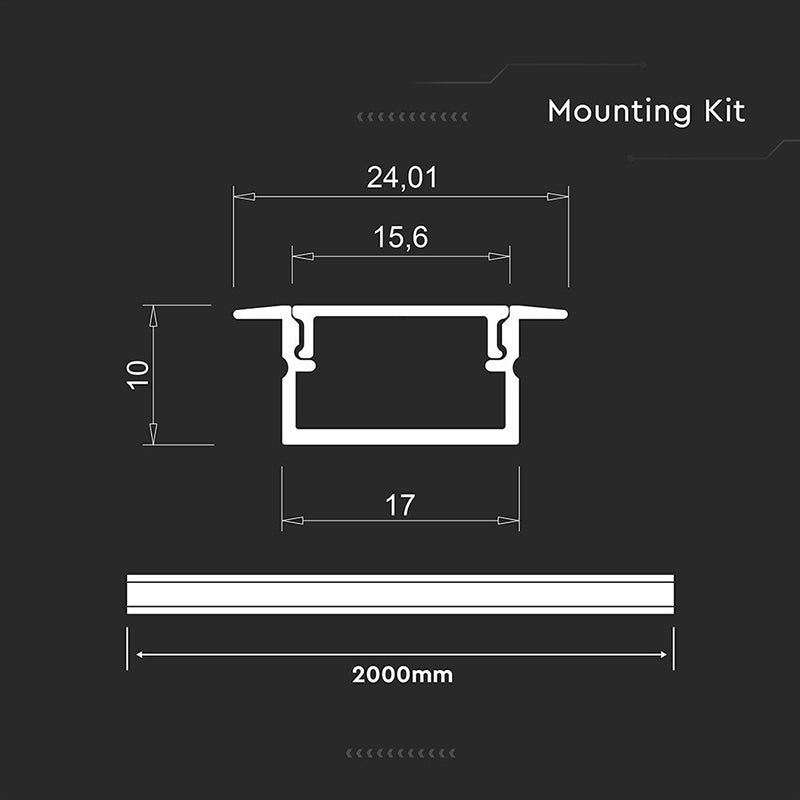 Profil aluminiu pentru bandă LED 2 m 17 mm × 10 mm argintiu V-Tac SKU-24106