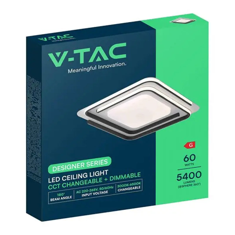 Aplică LED 60W 3 în 1 dimabilă cu telecomandă, lumina reglabilă, alb-negru, V-Tac SKU-24178