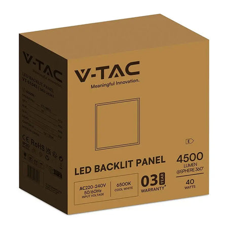 Panou LED 40 W 595 × 595 mm cu lumină alb rece 6500 K V-Tac SKU-24367