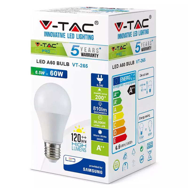 Bec Led A60 E27 6.5w A++ 6400k Alb Rece Cip Samsung