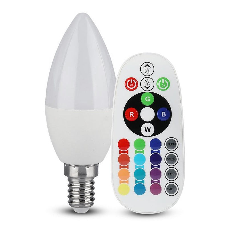 Bec LED tip lumânare E14 de 3,5 W RGB și 6400 K dimabil cu telecomandă V-Tac SKU-2771