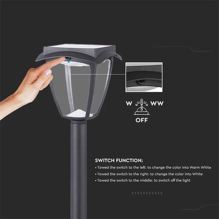Corp de iluminat solar LED cu lumină alb cald și alb rece, panou 2 W și protecție IP65 V-Tac SKU-2894