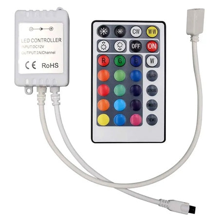 Controler pentru bandă LED RGB + alb cu telecomandă cu 26 de butoane, 12-24 V V-Tac SKU-2899