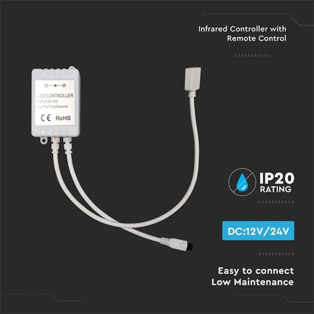Controler pentru bandă LED RGB + alb cu telecomandă cu 26 de butoane, 12-24 V V-Tac SKU-2899