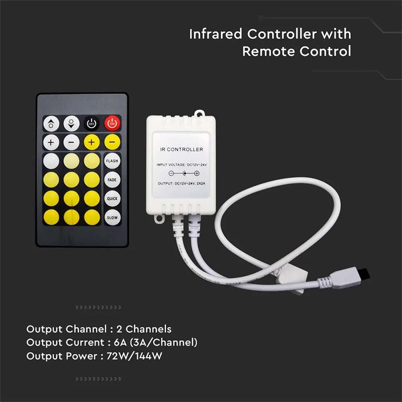 Controler bandă LED alb cu telecomandă de 24 de butoane 12-24 V V-Tac SKU-2901